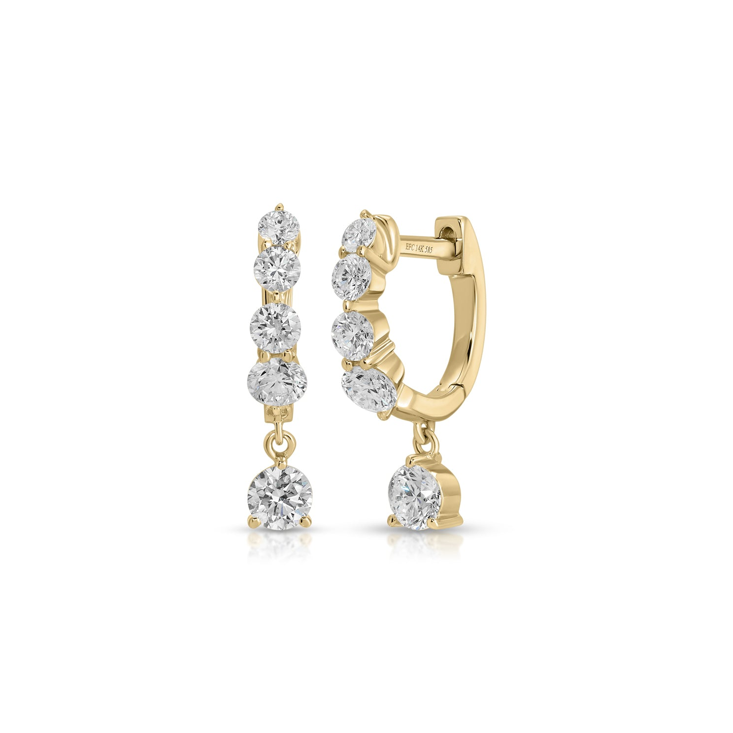 JEWELRY Graduated Diamond Drop Mini Huggies Earrings in Yellow Gold EF Collection