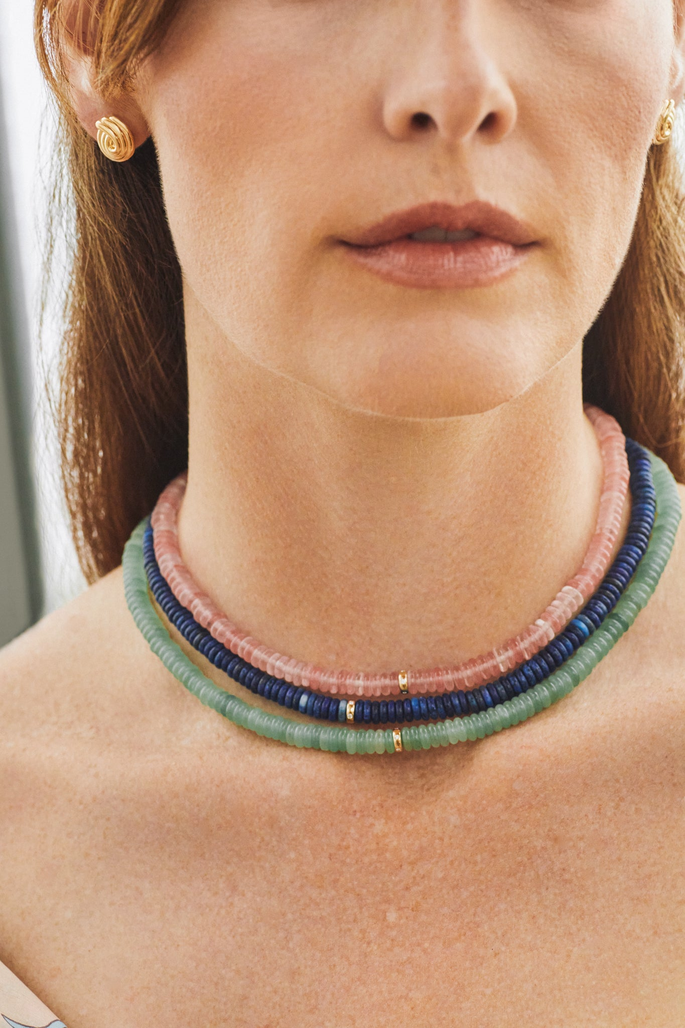 JEWELRY Lapis Lazuli Rondelle Bead Necklace in Yellow Gold EF Collection
