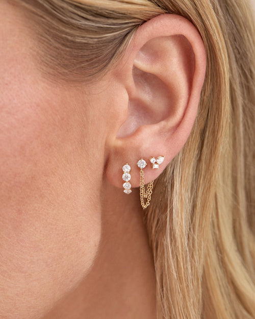 JEWELRY TS - 14K SINGLE SOLITAIRE DIAMOND CHAIN STUD EARRING EF Collection