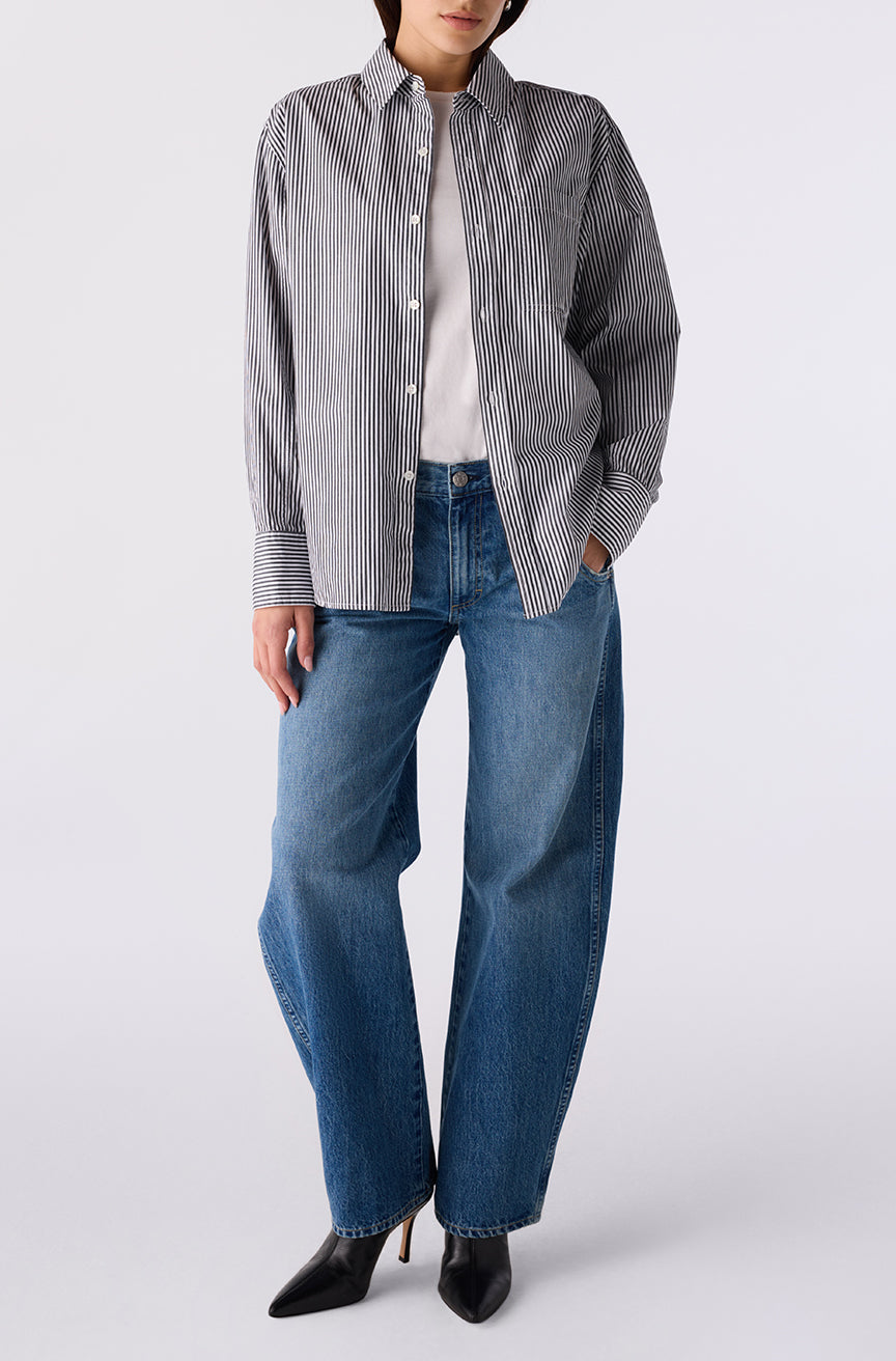 BLOUSES/SHIRTS/TOPS Ruth Oversized Striped Shirt in Black & Eggshell AMO