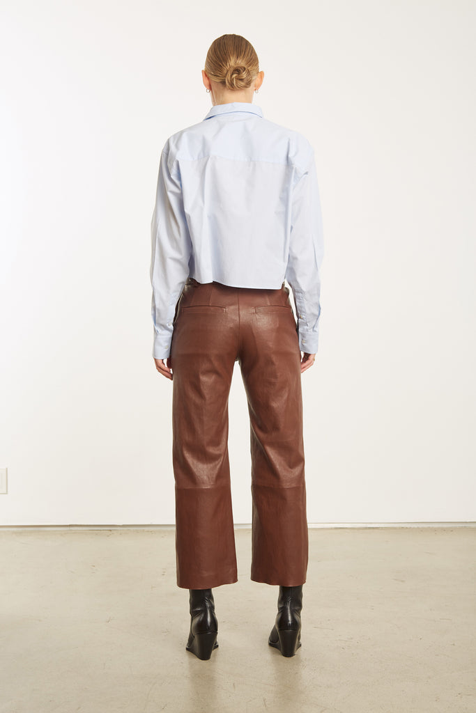 Leather Pants SPRWMN Cropped Baggy Low Rise Trousers in Whiskey Sprwmn