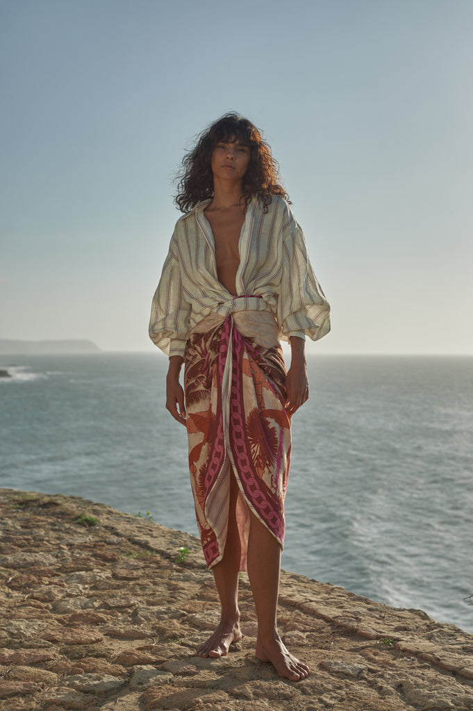 SKIRTS Mapara Linen Skirt in Fuchsia Palms Juan De Dios