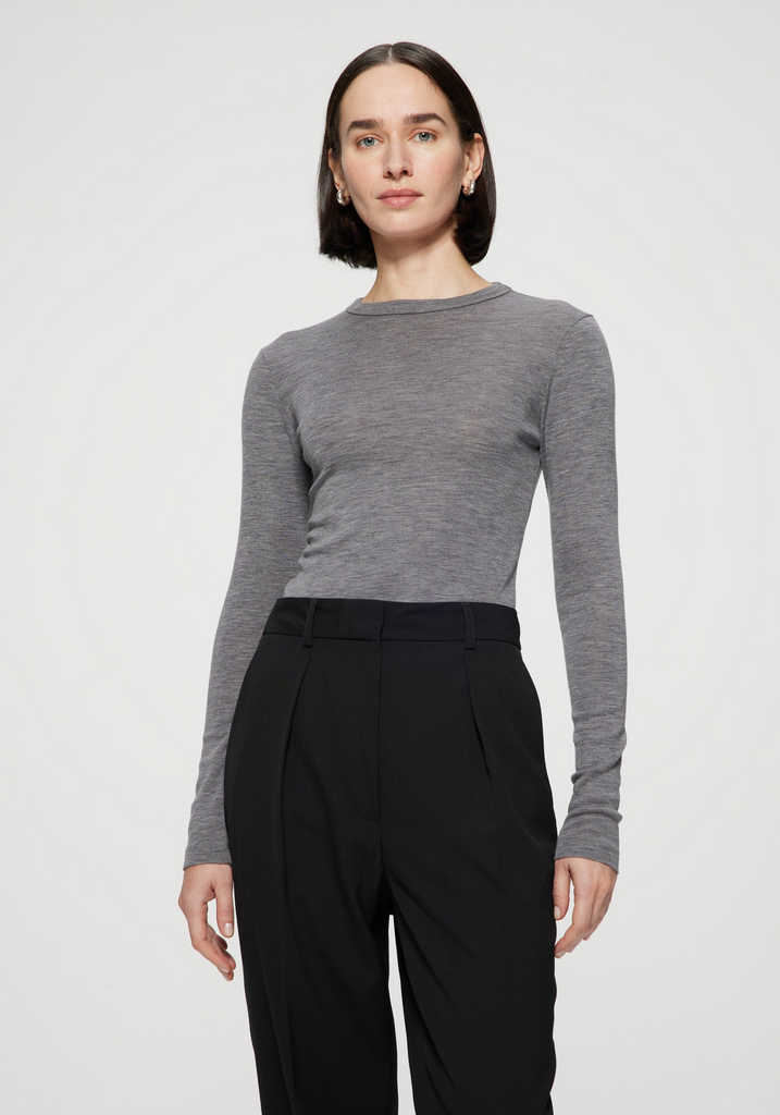 Tops Róhe Merino Long Sleeve in Grey Melange Rohe