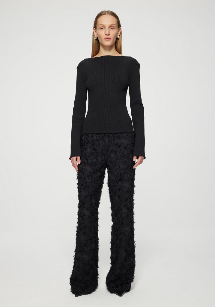 Pants Rohe Fringed Jacquard Trousers in Noir Rohe