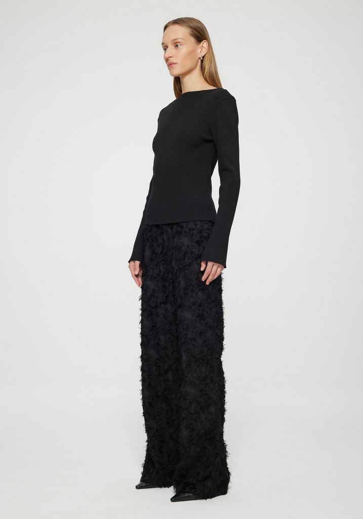 Pants Rohe Fringed Jacquard Trousers in Noir Rohe