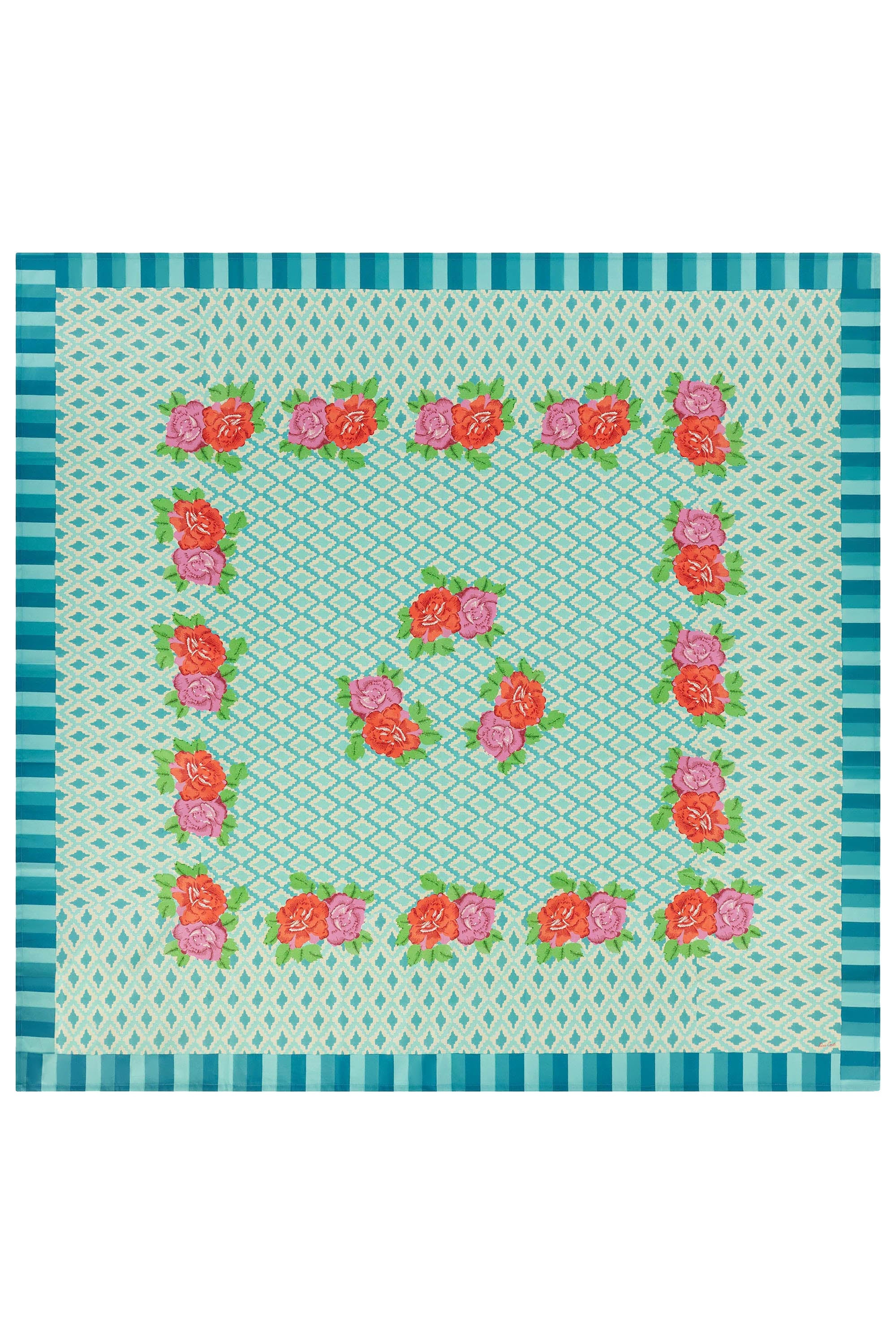 HOME DECOR Large Square Tablecloth in Hima Big Flower Turquoise Lisa Corti