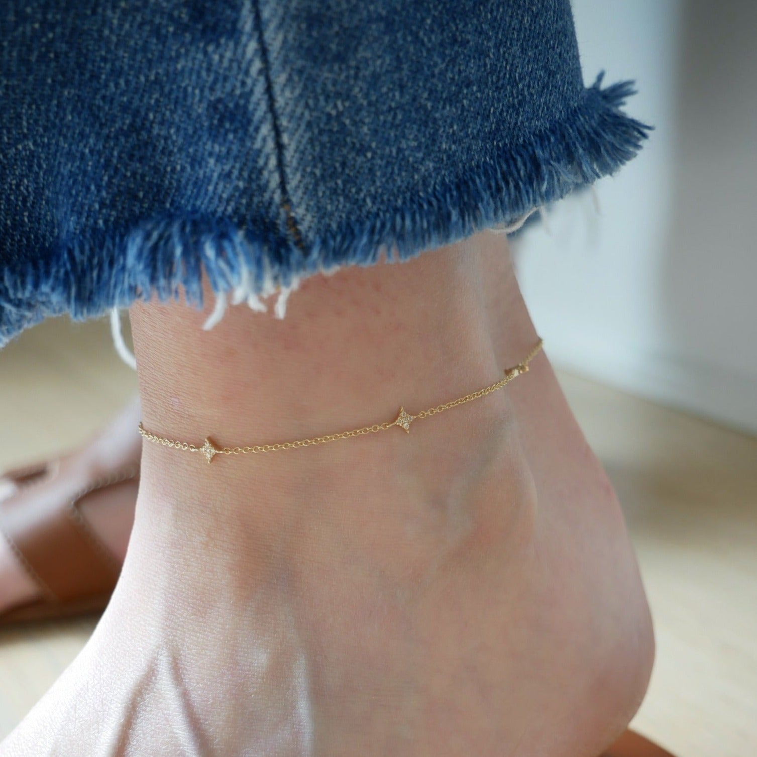 JEWELRY Multi Diamond Sparkle Anklet in Yellow Gold EF Collection