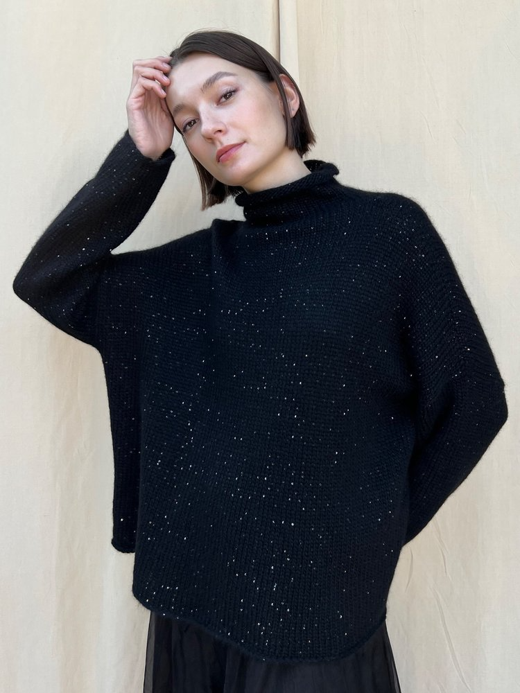 Mock Neck Sequin Sweater in Black Serafina