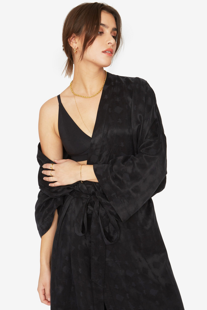 Robes Idle Zig Zag Long Robe in Black Idle