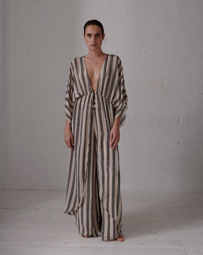 Pants Juan De Dios San Cipriano Crepe Pants in Beige and Black Stripe Juan De Dios
