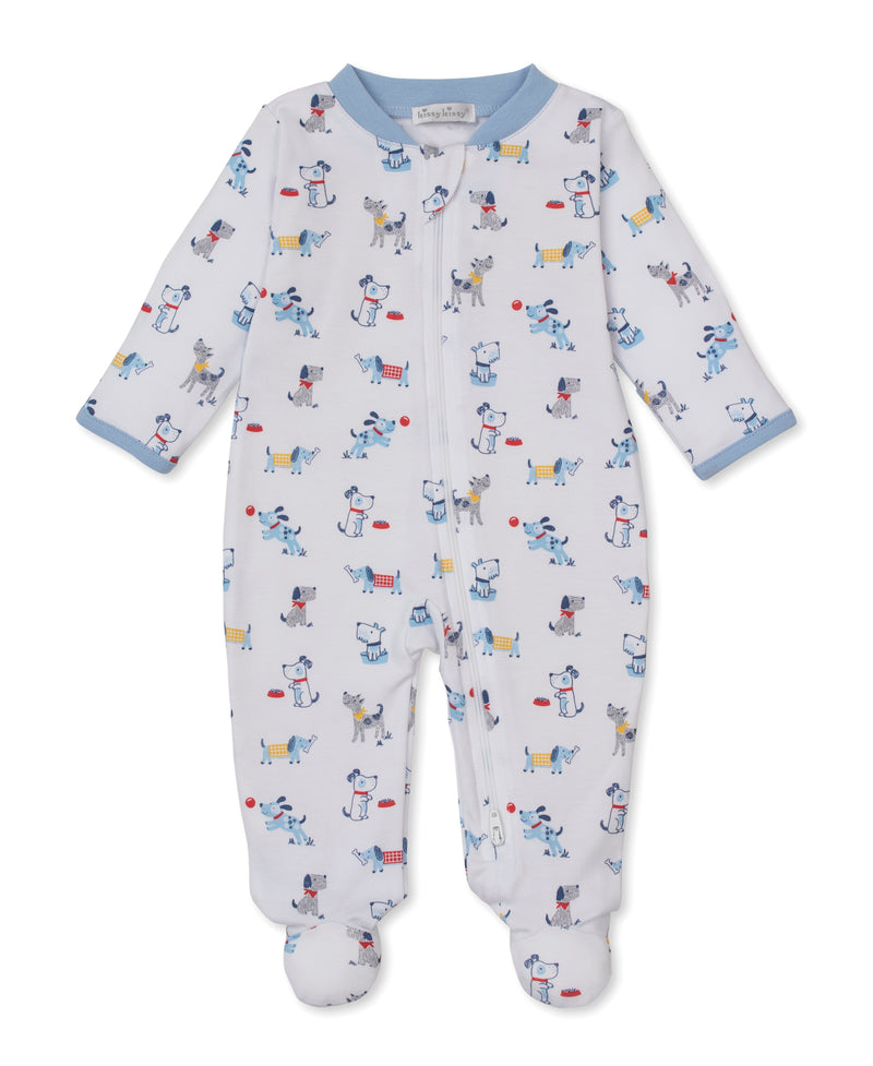 CHILDREN'S APPAREL Zip Puppy Onesie in Light Blue Kissy Kissy
