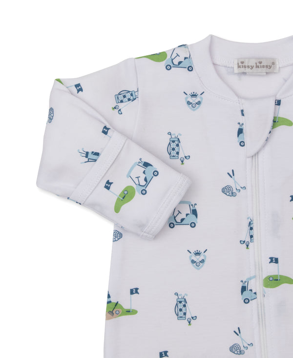CHILDREN'S APPAREL Baby Zip Onesie in Blue Golf Championship Kissy Kissy