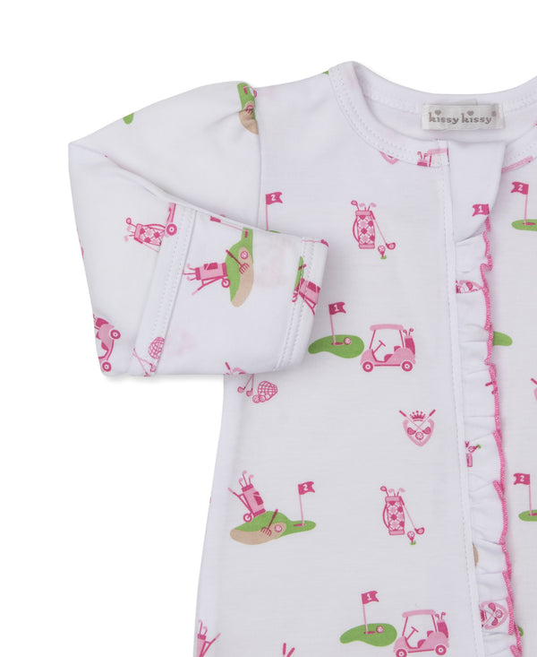 CHILDREN'S APPAREL Baby Zip Onesie in Pink Golf Championship Kissy Kissy