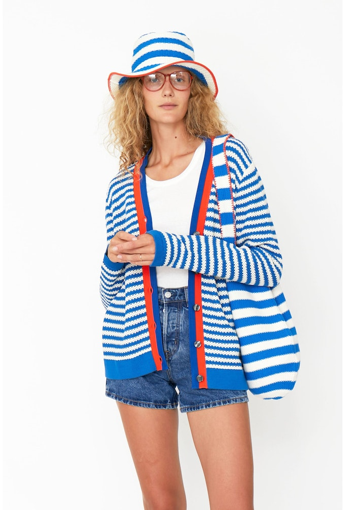 Sweaters Kule Striped Cardigan in Blue and Cream Kule