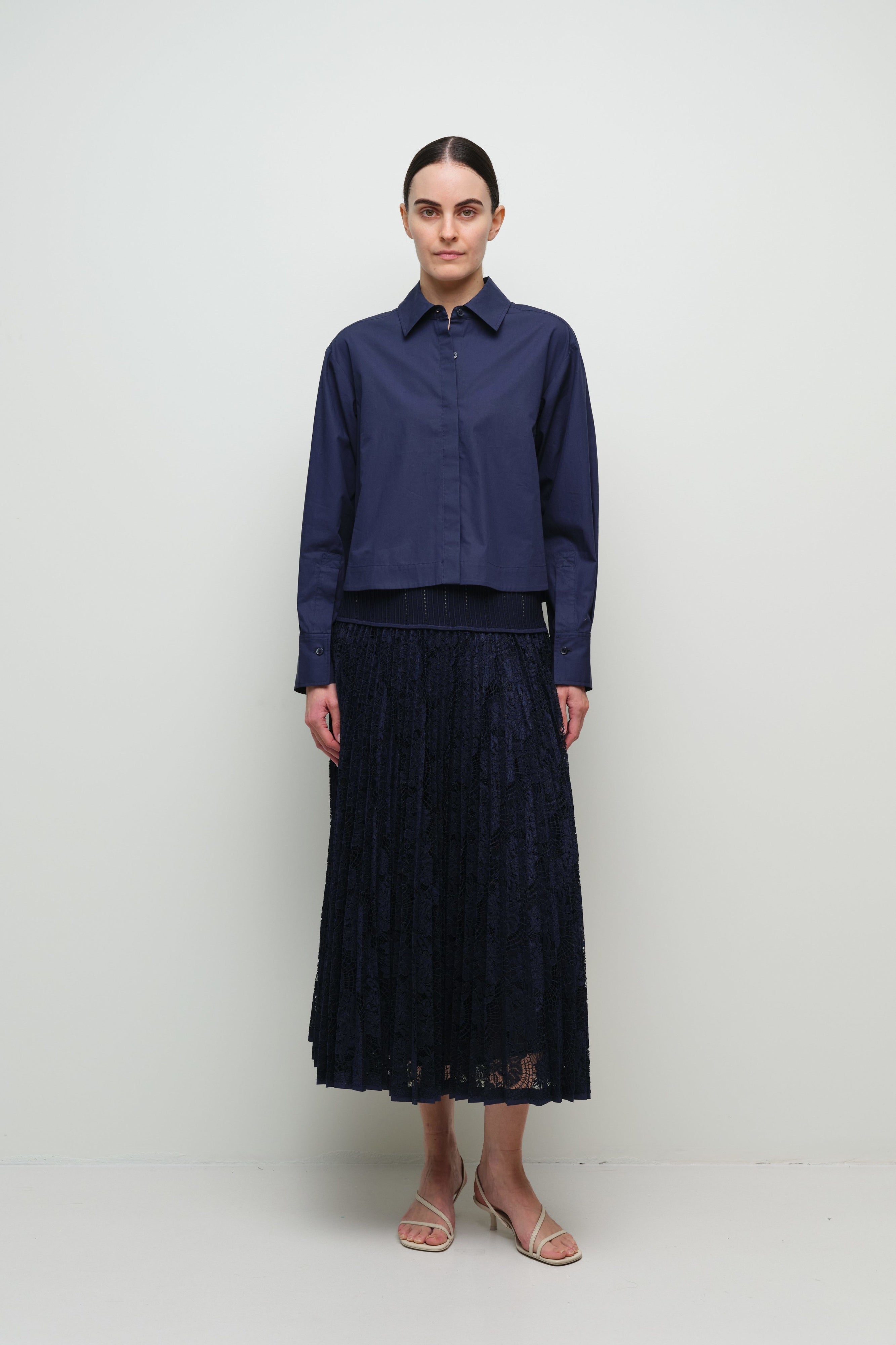 BLOUSES/SHIRTS/TOPS Kacey Cotton Lace Shirt in Midnight Simkhai