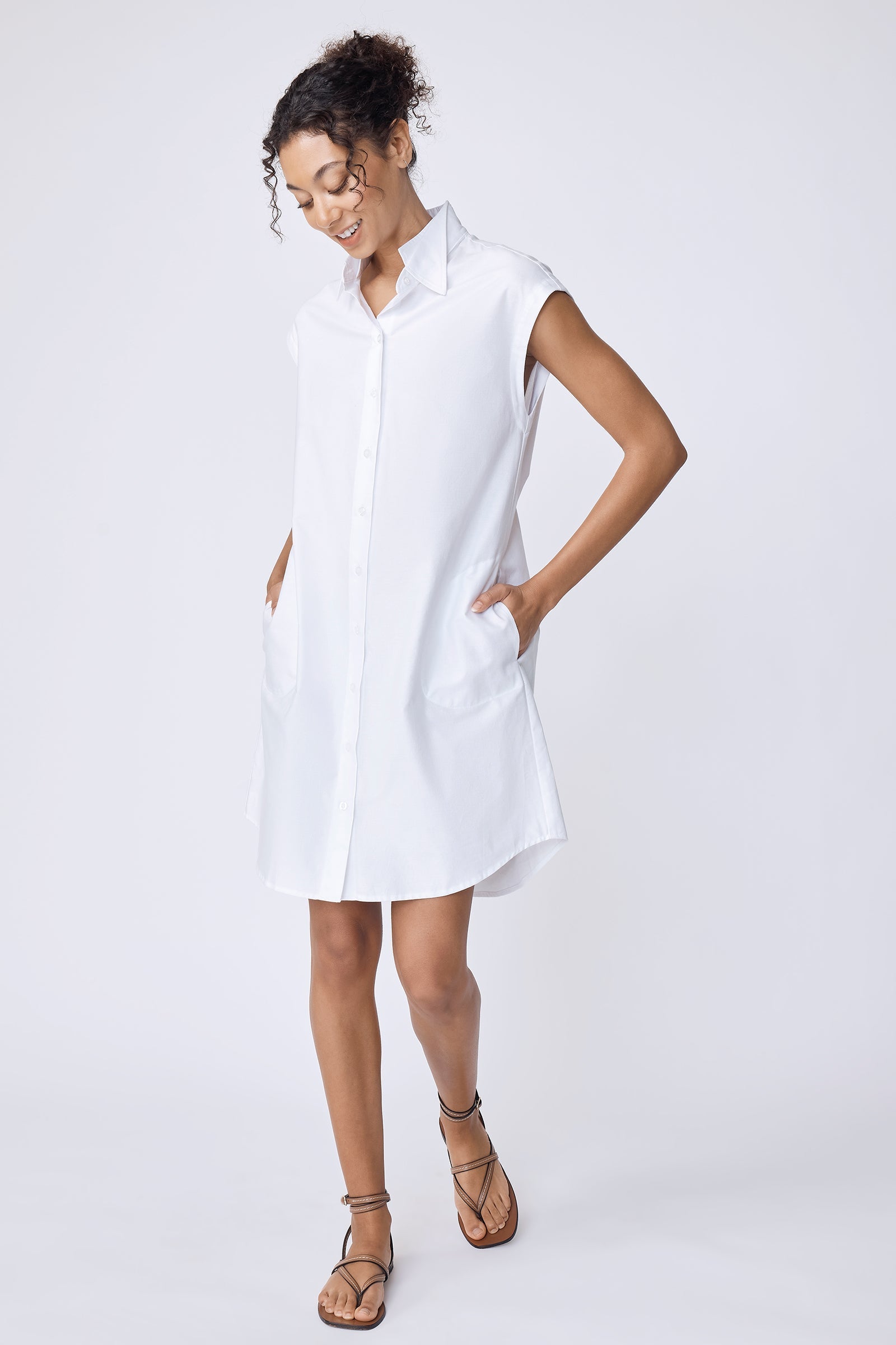 DRESSES/JUMPSUITS Candice Double Collar Shirt Dress in White Oxford Kal Rieman