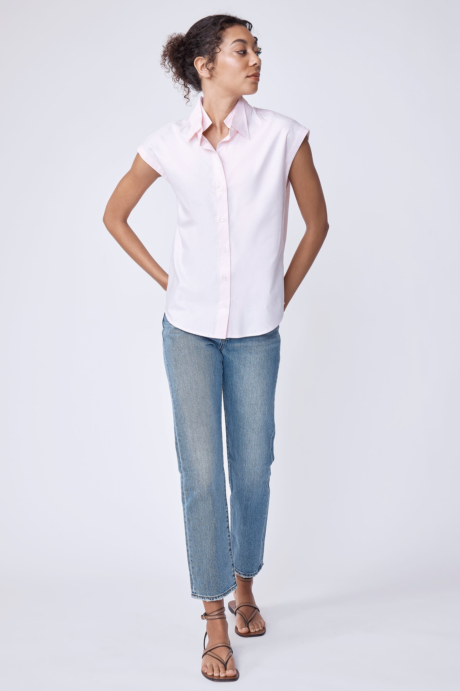 BLOUSES/SHIRTS/TOPS Candice Double Collar Shirt in Pink Oxford Kal Rieman
