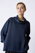 BLOUSES/SHIRTS/TOPS Ellie Satin T-neck in Navy Kal Rieman