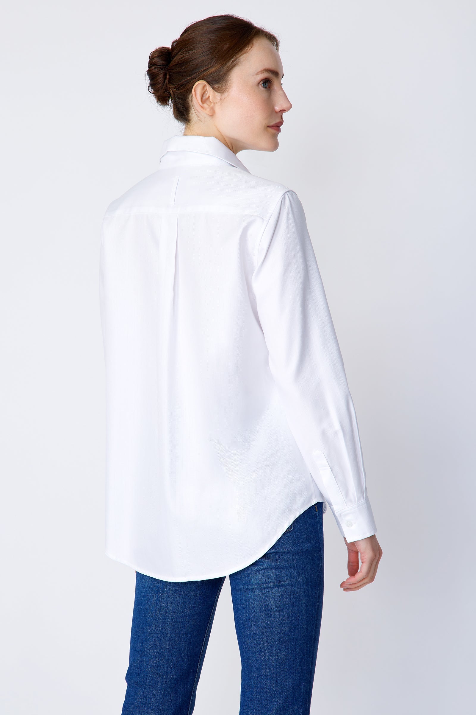 BLOUSES/SHIRTS/TOPS Box Pleat Ginna Shirt in White Fine Herringbone Kal Rieman