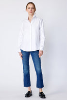 BLOUSES/SHIRTS/TOPS Box Pleat Ginna Shirt in White Fine Herringbone Kal Rieman