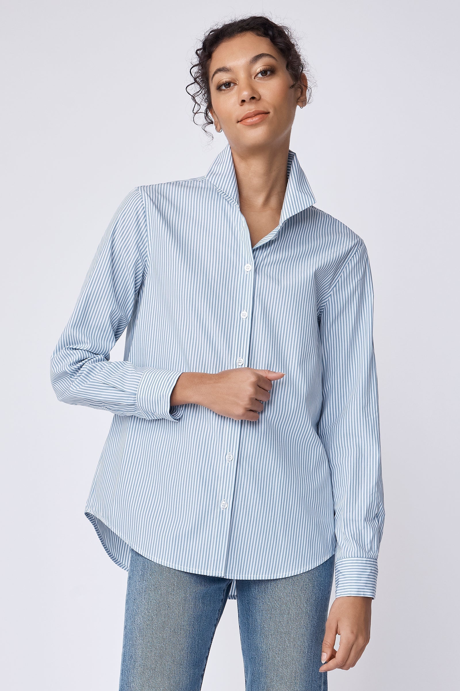 BLOUSES/SHIRTS/TOPS Box Pleat Ginna Stripe Shirt in Bay Saltwater Kal Rieman