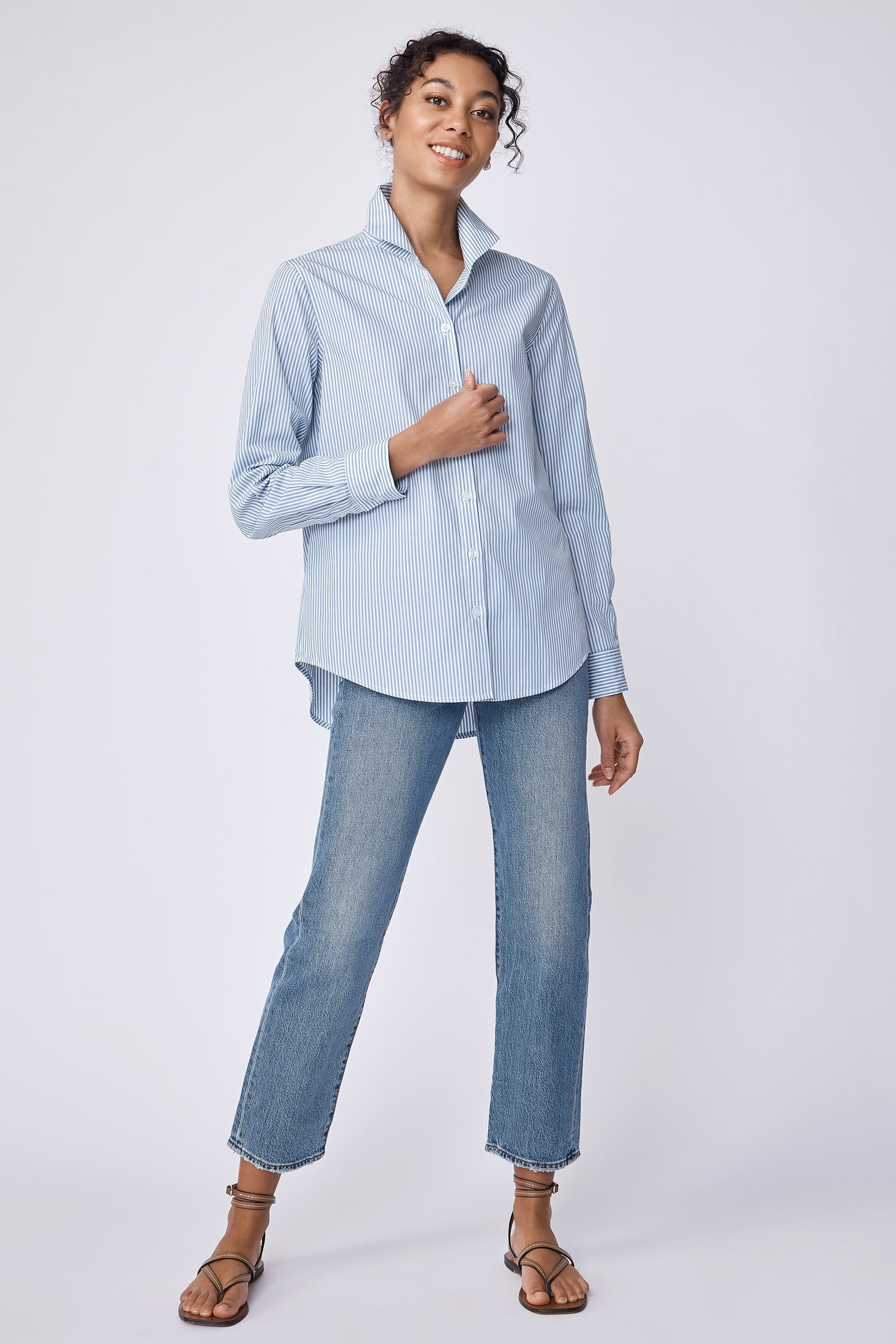 BLOUSES/SHIRTS/TOPS Box Pleat Ginna Stripe Shirt in Bay Saltwater Kal Rieman