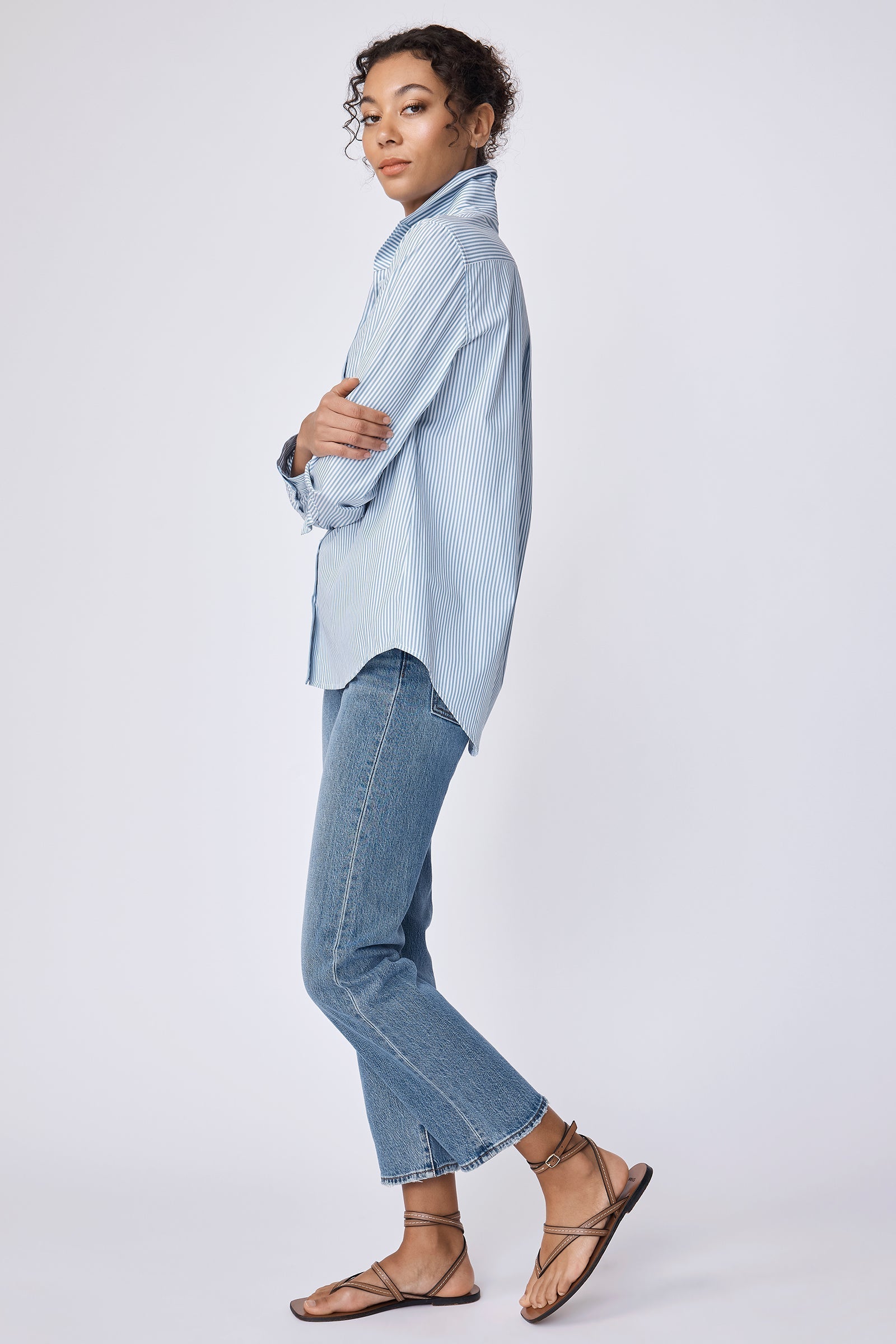 BLOUSES/SHIRTS/TOPS Box Pleat Ginna Stripe Shirt in Bay Saltwater Kal Rieman