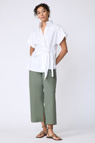 BLOUSES/SHIRTS/TOPS Mila Wrap Shirt in White Stretch Kal Rieman