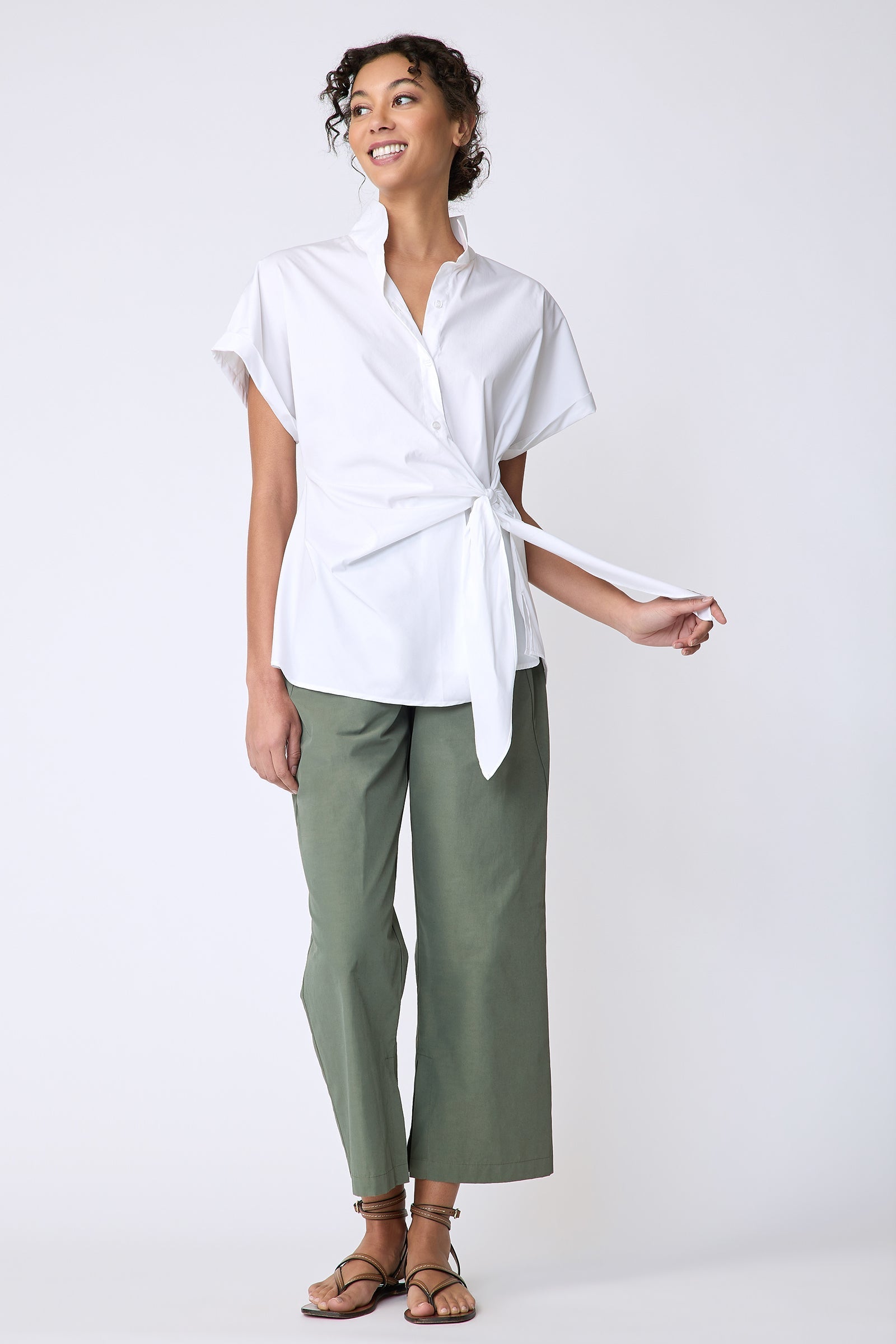 BLOUSES/SHIRTS/TOPS Mila Wrap Shirt in White Stretch Kal Rieman