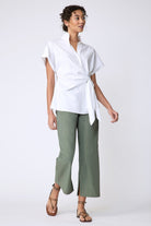 BLOUSES/SHIRTS/TOPS Mila Wrap Shirt in White Stretch Kal Rieman