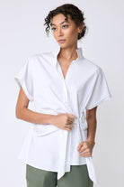 BLOUSES/SHIRTS/TOPS Mila Wrap Shirt in White Stretch Kal Rieman