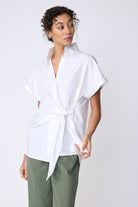 BLOUSES/SHIRTS/TOPS Mila Wrap Shirt in White Stretch Kal Rieman