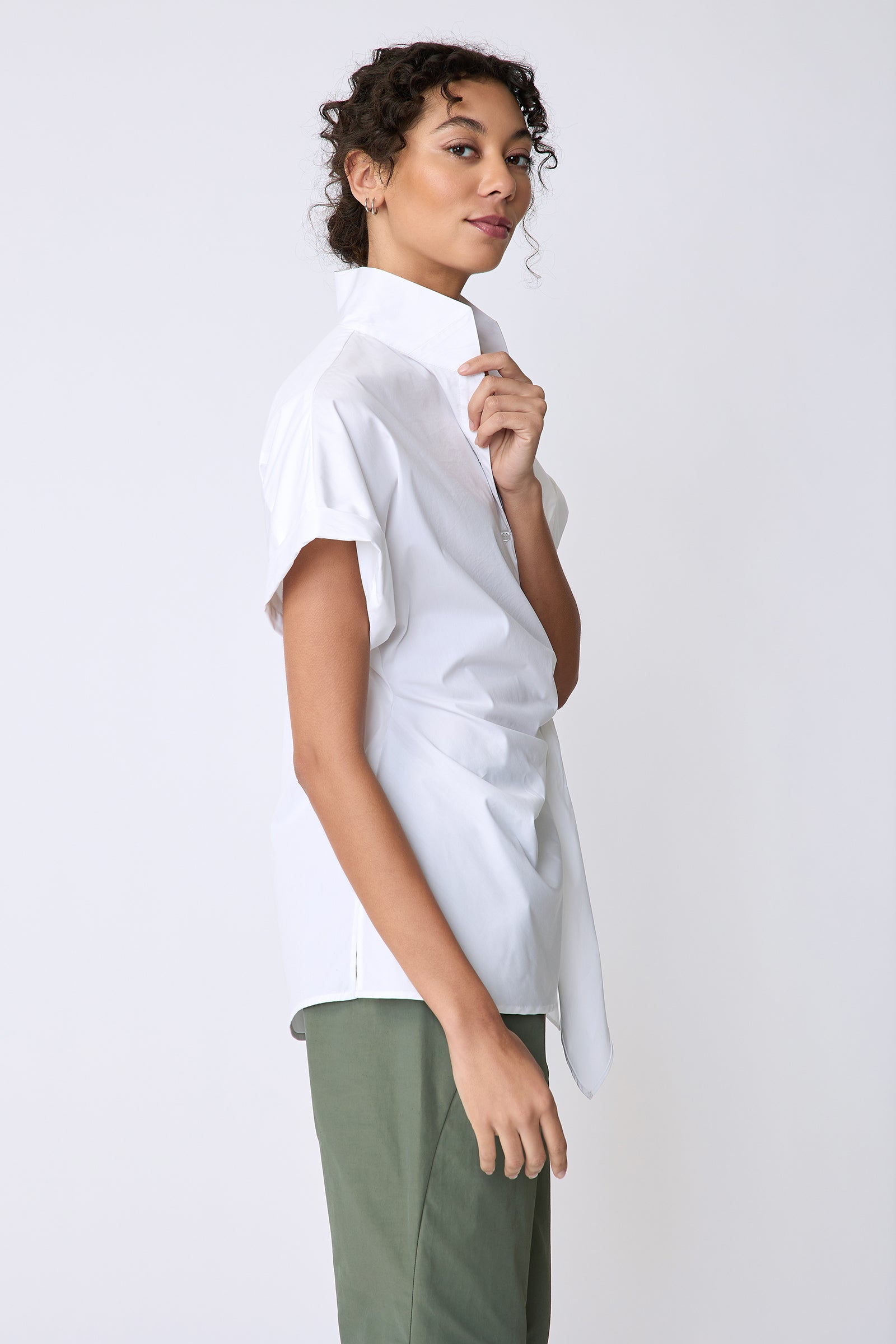 BLOUSES/SHIRTS/TOPS Mila Wrap Shirt in White Stretch Kal Rieman