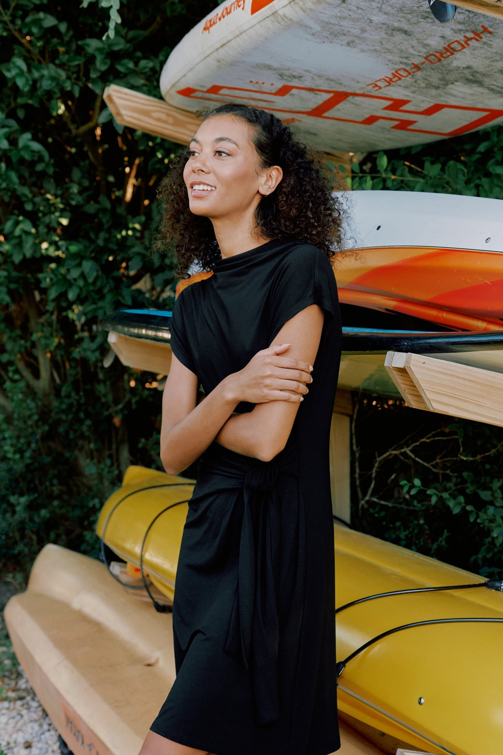 DRESSES/JUMPSUITS Rebecca Tie Dress in Black Kal Rieman