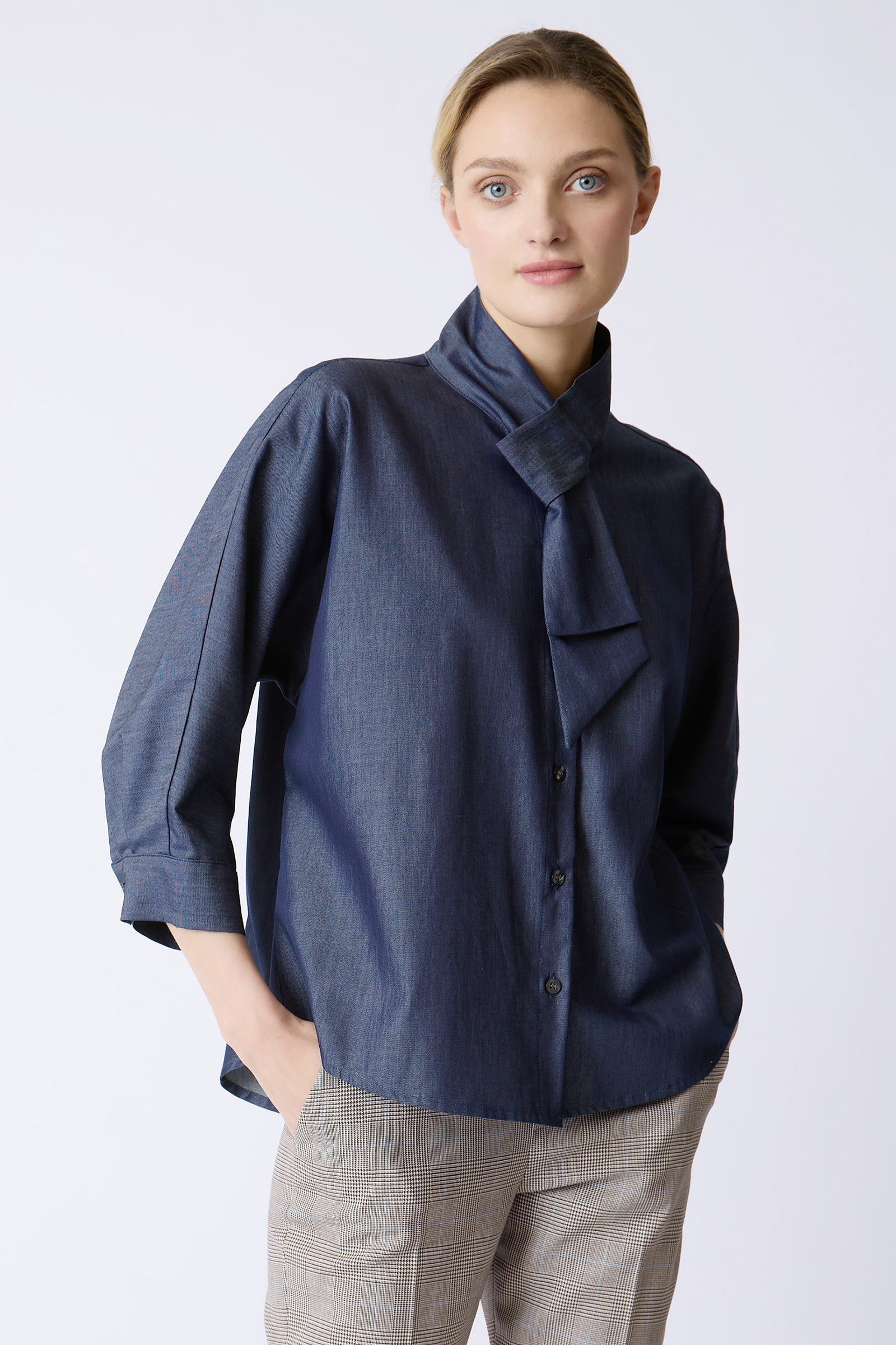 BLOUSES/SHIRTS/TOPS Vanessa Bow Blouse in Denim Twill Kal Rieman