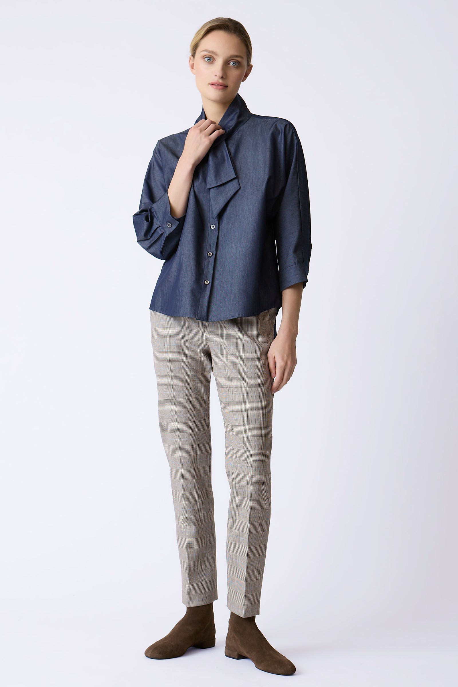 BLOUSES/SHIRTS/TOPS Vanessa Bow Blouse in Denim Twill Kal Rieman