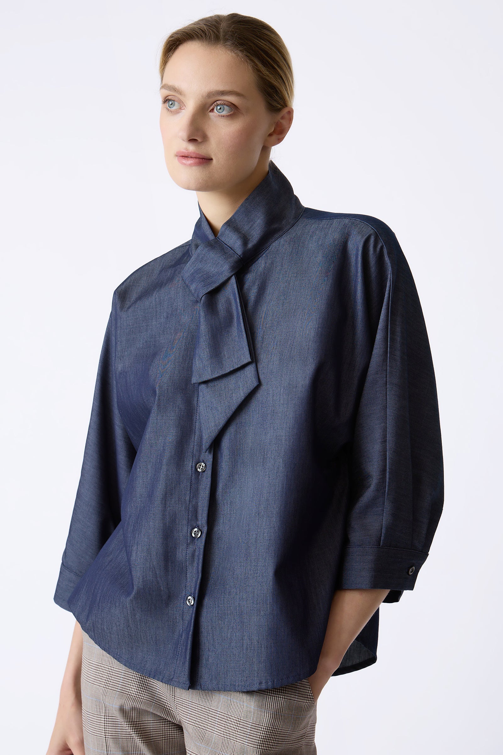 BLOUSES/SHIRTS/TOPS Vanessa Bow Blouse in Denim Twill Kal Rieman