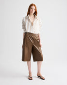 PANTS/SHORTS Leather Pull on Cropped Short in Tobacco TWP