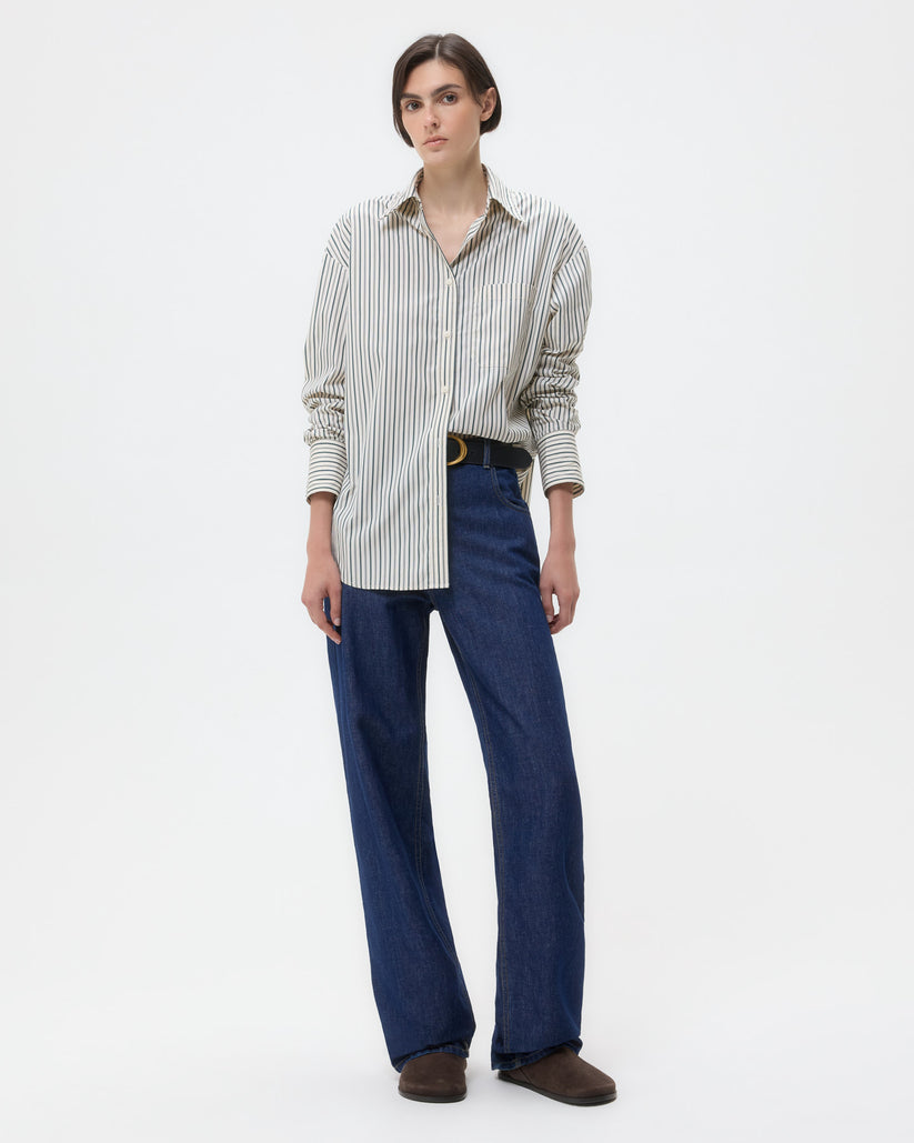 BLOUSES/SHIRTS/TOPS Big Joe Striped Shirt in Ivory and Cilantro TWP