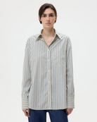 BLOUSES/SHIRTS/TOPS Big Joe Striped Shirt in Ivory and Cilantro TWP