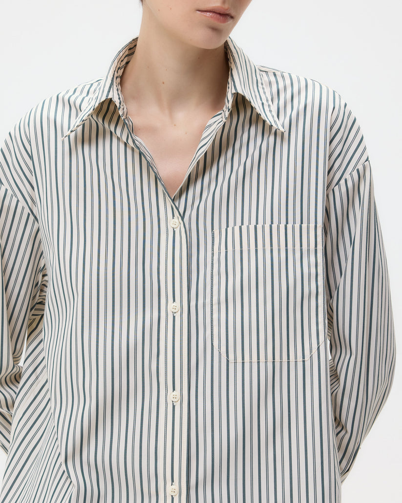 BLOUSES/SHIRTS/TOPS Big Joe Striped Shirt in Ivory and Cilantro TWP