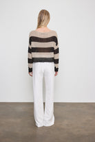 SWEATERS Stripe Linen Bateau Sweater in Oatmeal & Black Enza Costa