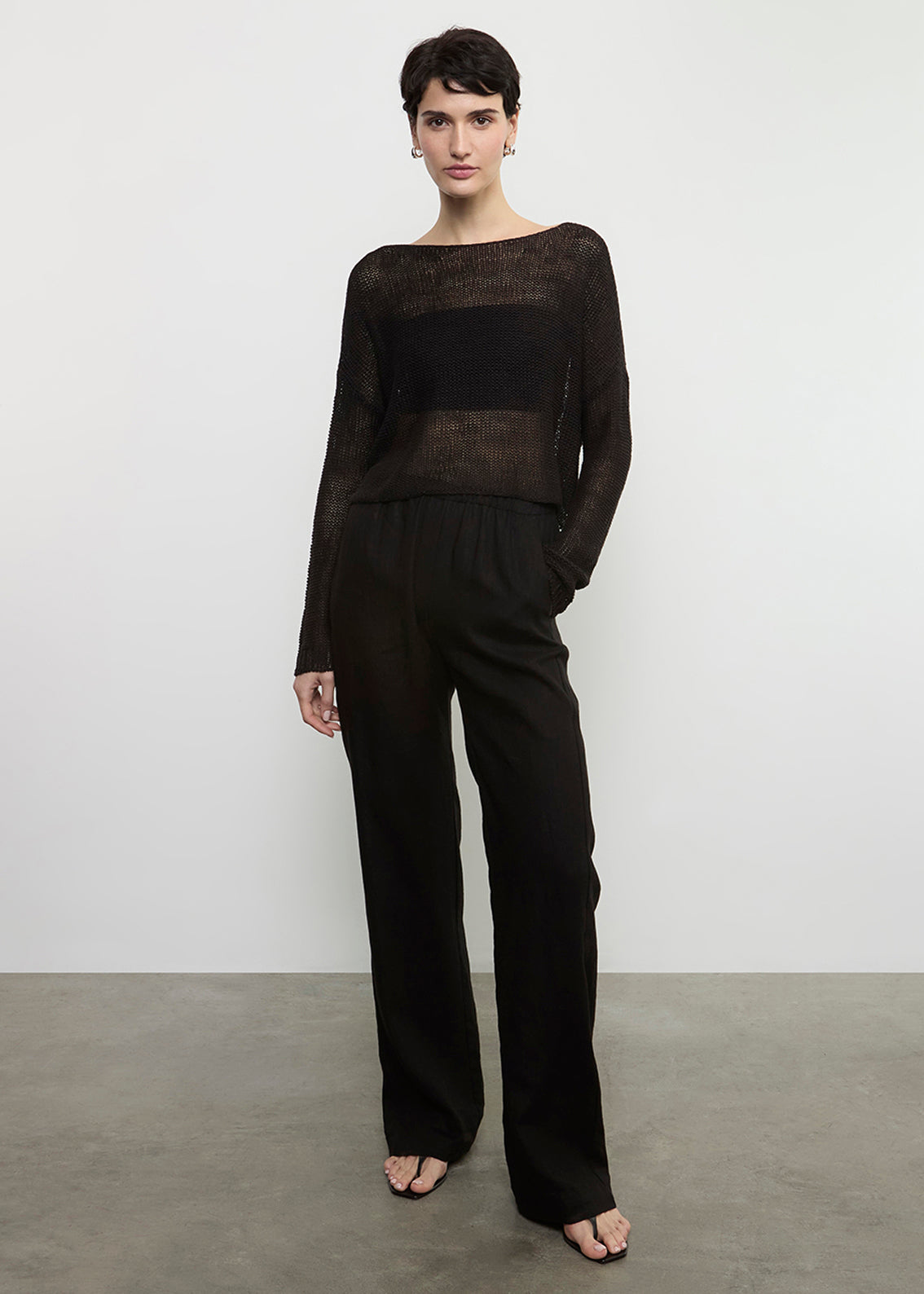 BLOUSES/SHIRTS/TOPS Linen Open Bateau Top in Black Enza Costa