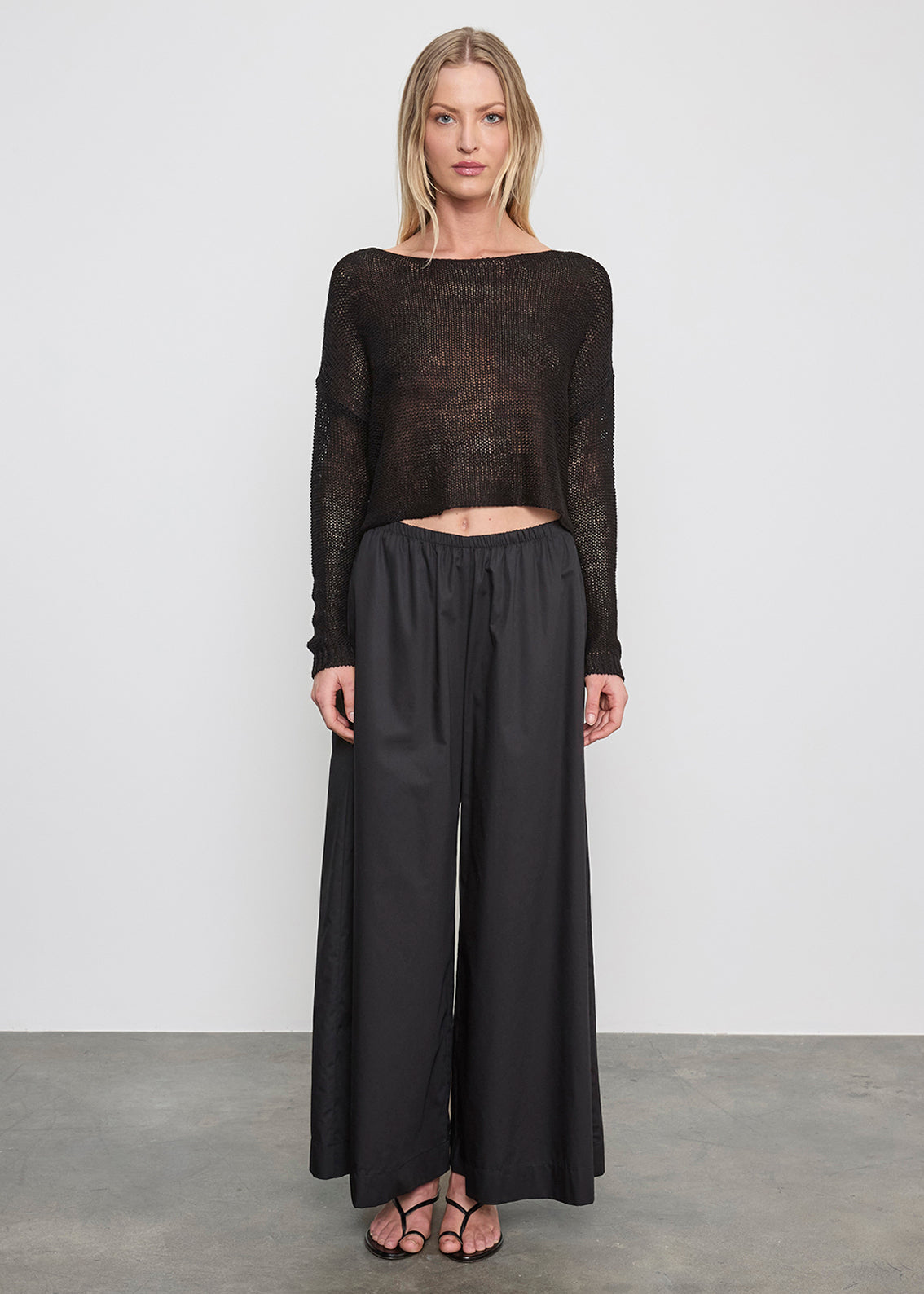 BLOUSES/SHIRTS/TOPS Linen Open Bateau Top in Black Enza Costa