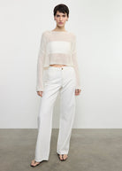 SWEATERS Linen Open Knit Bateau Sweater in White Enza Costa