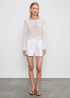 SWEATERS Linen Open Knit Bateau Sweater in White Enza Costa