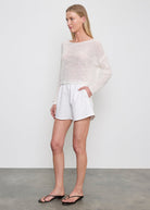 SWEATERS Linen Open Knit Bateau Sweater in White Enza Costa