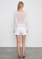 SWEATERS Linen Open Knit Bateau Sweater in White Enza Costa
