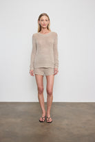 SWEATERS Linen Open Knit Crewneck in Oatmeal Enza Costa