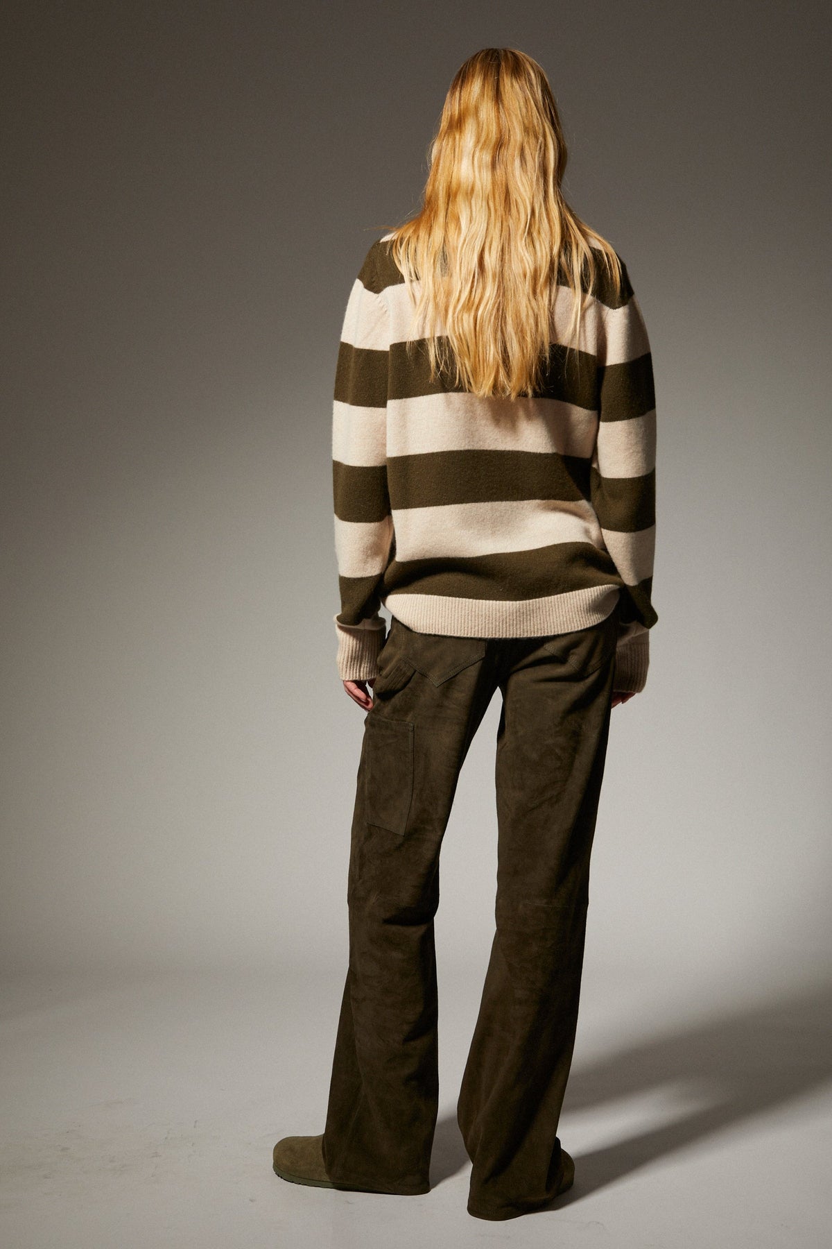 SWEATERS Cashmere Polo Sweater in Olive Stripe SPRWMN